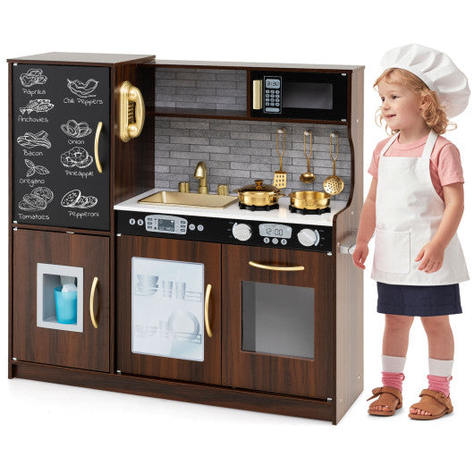 Toddler Pretend Play Kitchen for Boys and Girls 3-6 Years Old-Brown