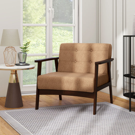 Rubber Wood Frame Accent Chair with Armrest for Living Room-Beige