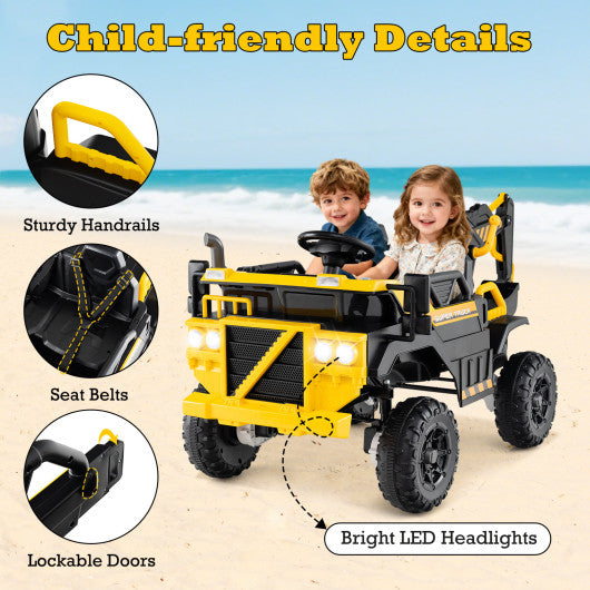 24V Ride On Excavator 4WD 2-Seater with Remote Control and Digging Arm-Yellow