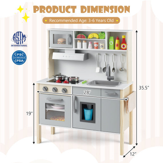 Wooden Pretend Play Kitchen Set for Toddlers-Gray