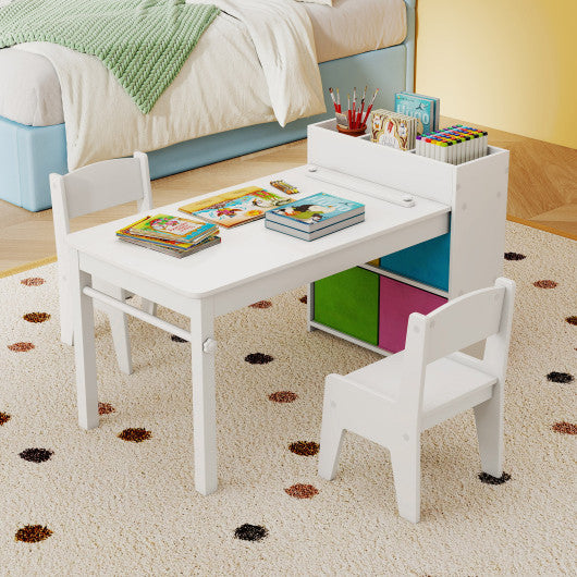 Kids Art Table and Chairs Set with 2 Chairs and Paper Roll-White