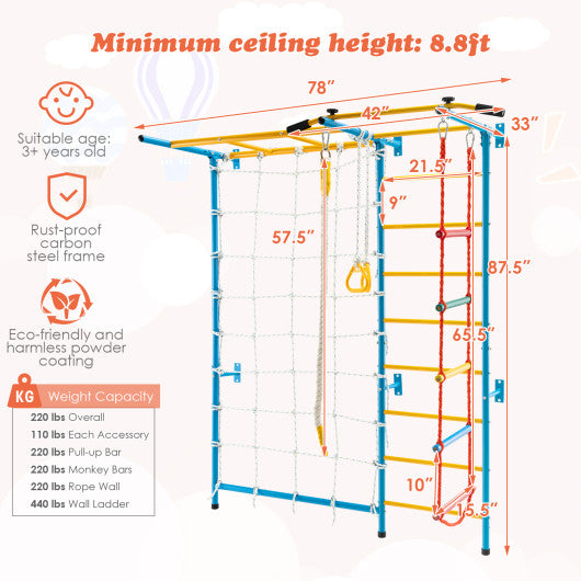 7-in-1 Swedish Ladder with Folding Gymnastics Mat for Solid Wall for Kids