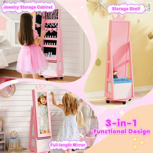Kids Vanity Set + Kids Jewelry Armoire with Full-Length Mirror with Drawer