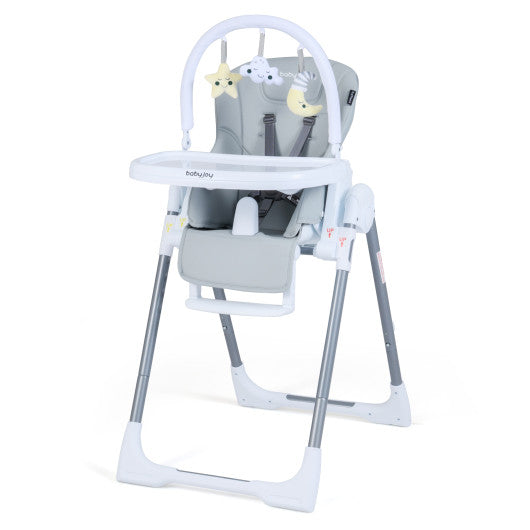 Foldable Baby High Chair with Adjustable Height and Relining Seat-Light Gray