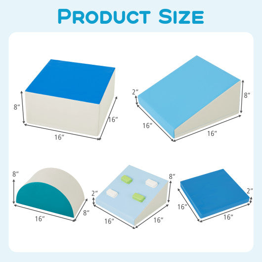 6-Piece Soft Play Set for Toddlers with Climbing Triangle and Ramp-Blue