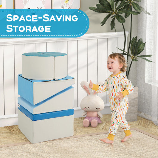 6-Piece Soft Play Set for Toddlers with Climbing Triangle and Ramp-Blue