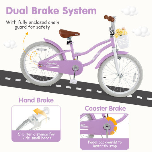 20 Inch Kids Bike with Helmet Protective Set Purple