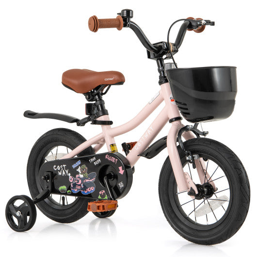 12 Inch Kids Bike with Helmet Protective Set Black & Pink