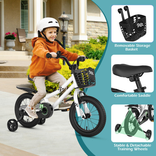 14 Inch Kids Bike White with Blue Helmet Protective Set