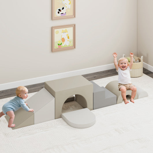 7-Piece Soft Foam Toddler Climbing Blocks Set PU Leather for 1+ Year Old-Gray