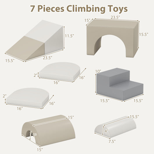 7-Piece Soft Foam Toddler Climbing Blocks Set PU Leather for 1+ Year Old-Gray