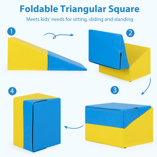 7-Piece Soft Foam Toddler Climbing Blocks Set PU Leather for 1+ Year Old-Blue