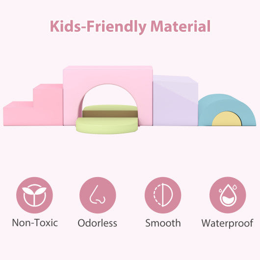 7-Piece Soft Foam Toddler Climbing Blocks Set PU Leather for 1+ Year Old-Pink