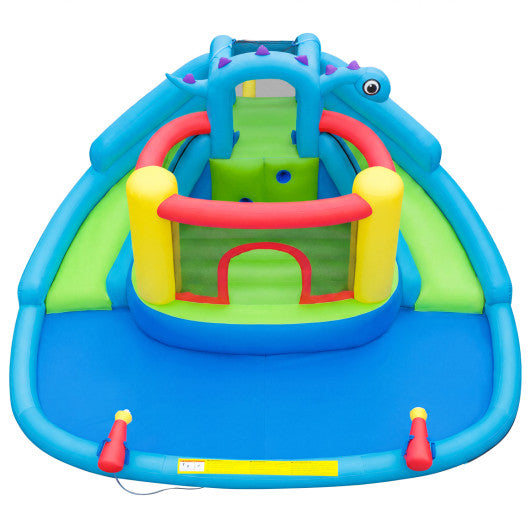 Dinosaur-themed Kids Inflatable Bounce House with Double Slides and 750W Blower