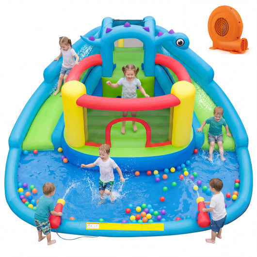 Dinosaur-themed Kids Inflatable Bounce House with Double Slides and 750W Blower