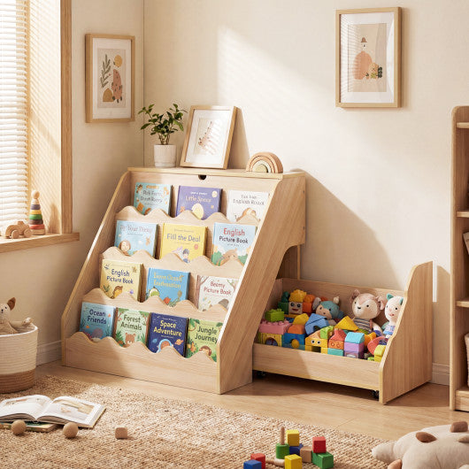 2-In-1 Kids Bookshelf & Toy Storage Organizer-Natural