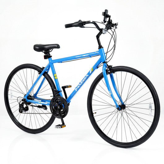 700C Hybrid Bike for Adult with 18-Speed Shimano Drivetrain and Phone Holder-Blue