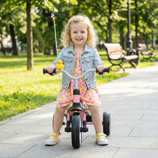Glowing Wheels Toddler Tricycle  Foldable Kids Trike with Basket and Duck Bell