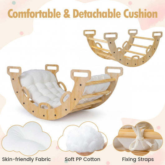 Wooden Rocking Climbing Arch with Cushion Montessori Kids Climber Rocker