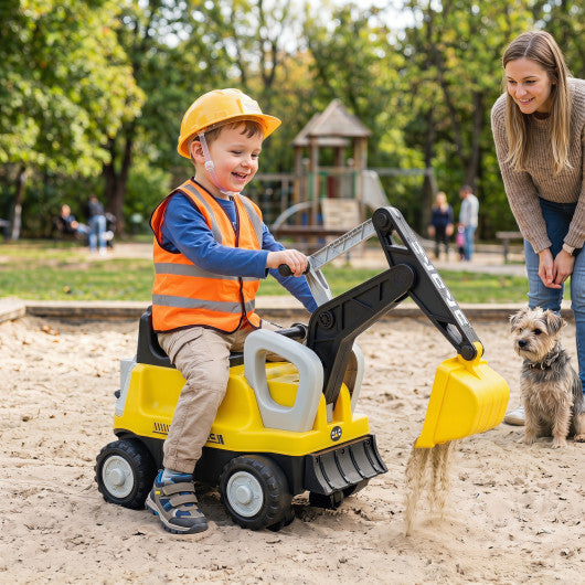 2-In-1 Kids Ride on Tractor with Digging Arm and Detachable Trailer-Yellow