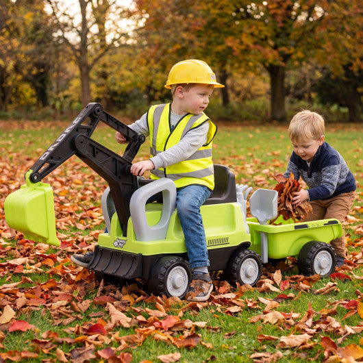 2-In-1 Kids Ride on Tractor with Digging Arm and Detachable Trailer-Green