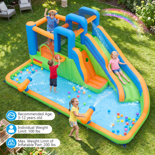 Inflatable Water Slide Park with with 780W Blower and Splash Pool for Yard Party