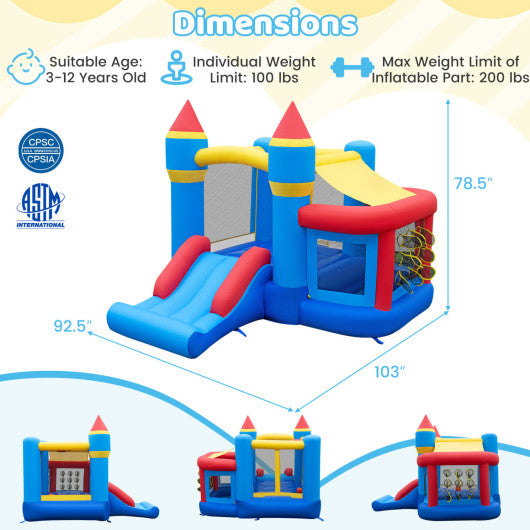 Inflatable Bounce House with Slide Ball Pit & Games and 550W Blower for Kids Party