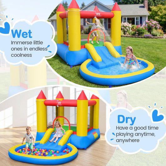 Kids Water Park Wet Dry with Splash Pool and 380W Blower
