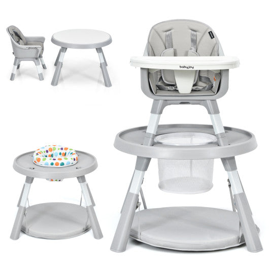 5-in-1 Baby Highchair with Height Adjustable and 2-Tier Tray Storage Busket-Gray