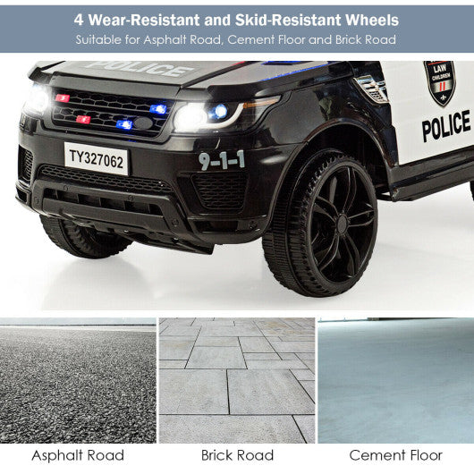 12V Kids Electric Ride On Police Car with Remote Control-Black