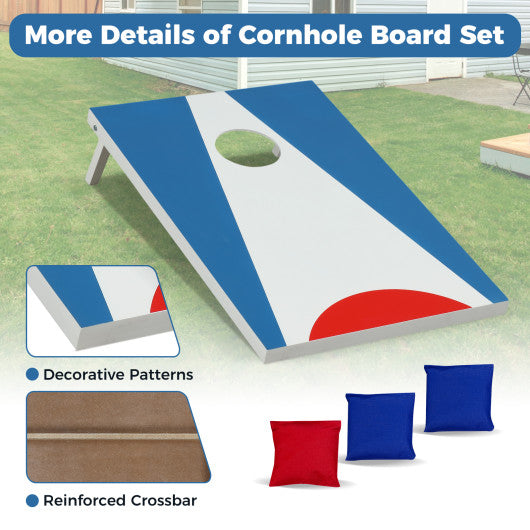 3 x 2FT Cornhole Board Set  Portable Cornhole Board with Foldable Legs and Side Handle-Blue