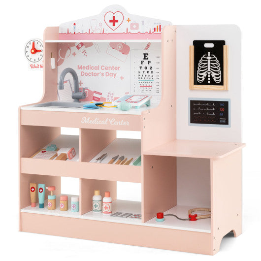 Wooden Doctor Playset with Stethoscope for Toddlers over 3 Years Old-Pink
